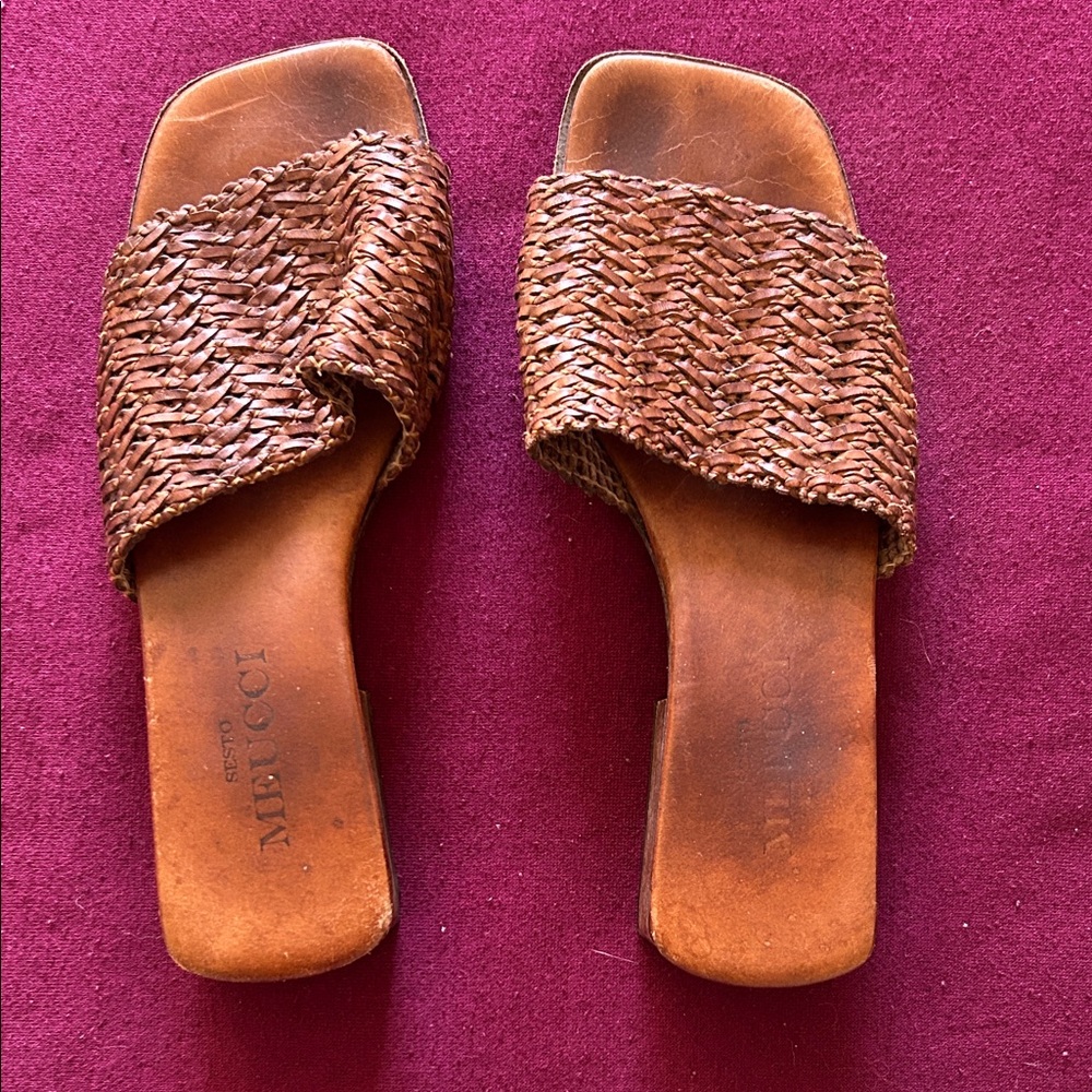 Sesto Meucci Brown Woven Slide Sandals
